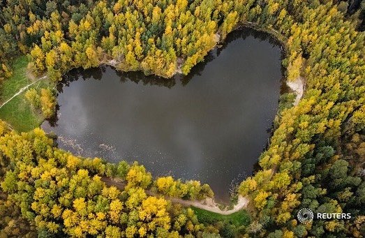 Aerial images of our planet for Earth Day 

 A lake in a shape of a heart is se