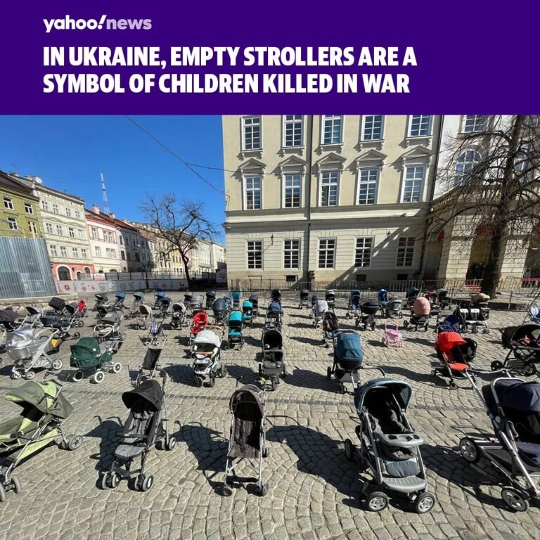 As Ukraine mourns its dead, scores of empty strollers were lined up in the cobbl